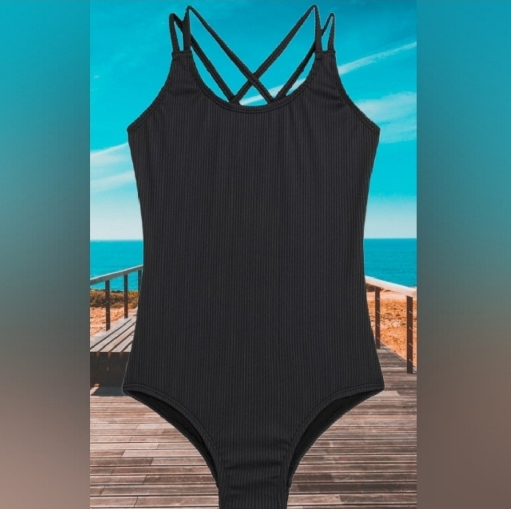 📣 Kanu Surf 🌊 Criss Cross One Piece🩱Black 🖤 Girls Swimsuit 🆕 Tags Size 14